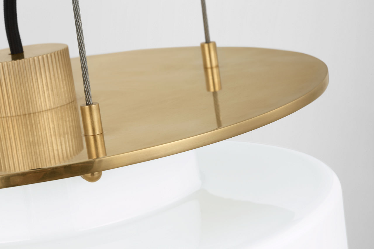 Elias 13" Floating Pendant | Antique-Burnished Brass | White Glass
