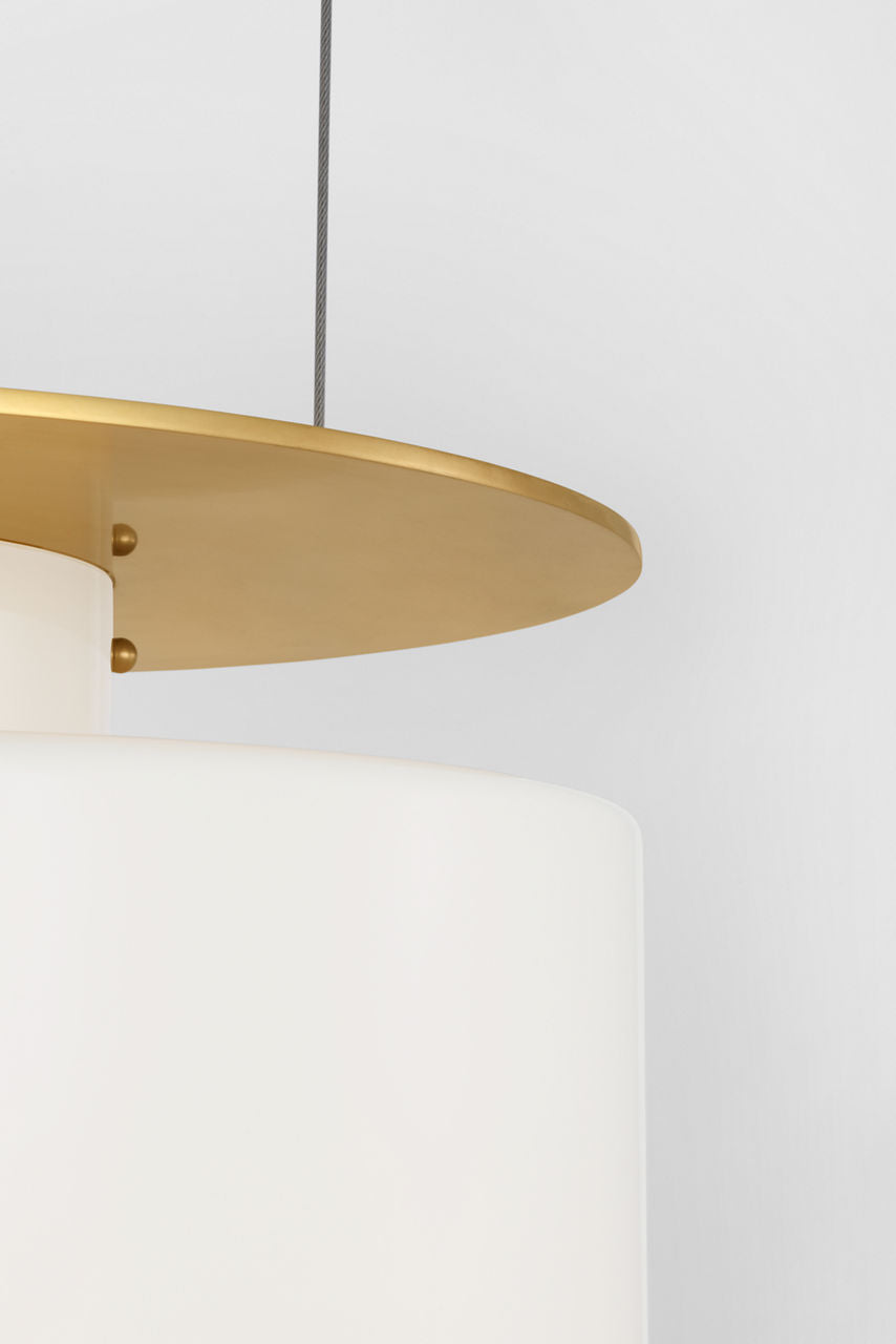 Elias 20" Floating Pendant | Antique-Burnished Brass | White Glass