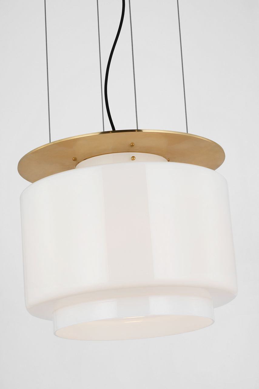 Elias 20" Floating Pendant | Antique-Burnished Brass | White Glass