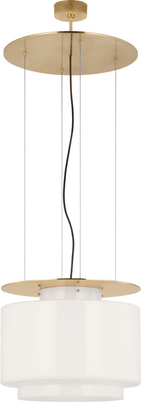Elias 20" Floating Pendant | Antique-Burnished Brass | White Glass