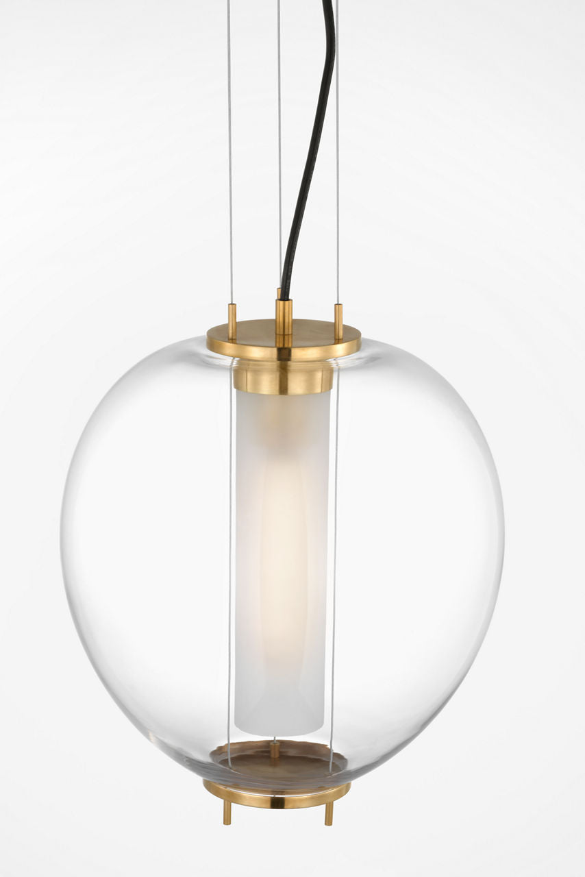 Taro 13" Lantern | Antique-Burnished Brass | Clear Glass