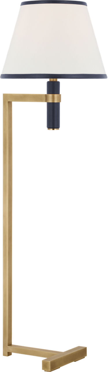 Hedger 55" Floor Lamp | Natural Brass and Navy | Linen Shade and Navy Leather Trim