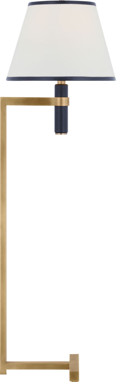 Hedger 55" Floor Lamp | Natural Brass and Navy | Linen Shade and Navy Leather Trim
