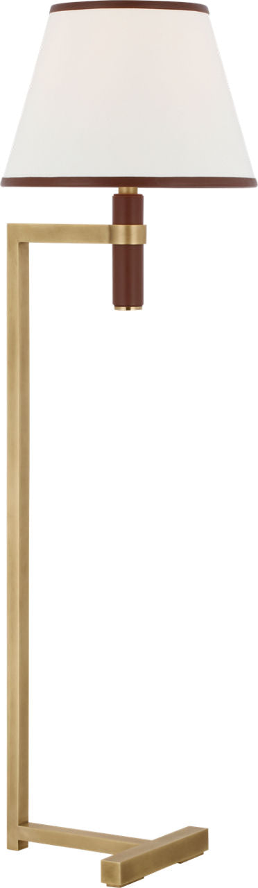 Hedger 55" Floor Lamp | Natural Brass and Saddle Leather | Linen Shade and Saddle Leather Trim