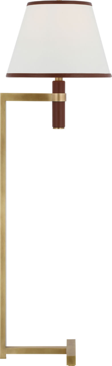 Hedger 55" Floor Lamp | Natural Brass and Saddle Leather | Linen Shade and Saddle Leather Trim
