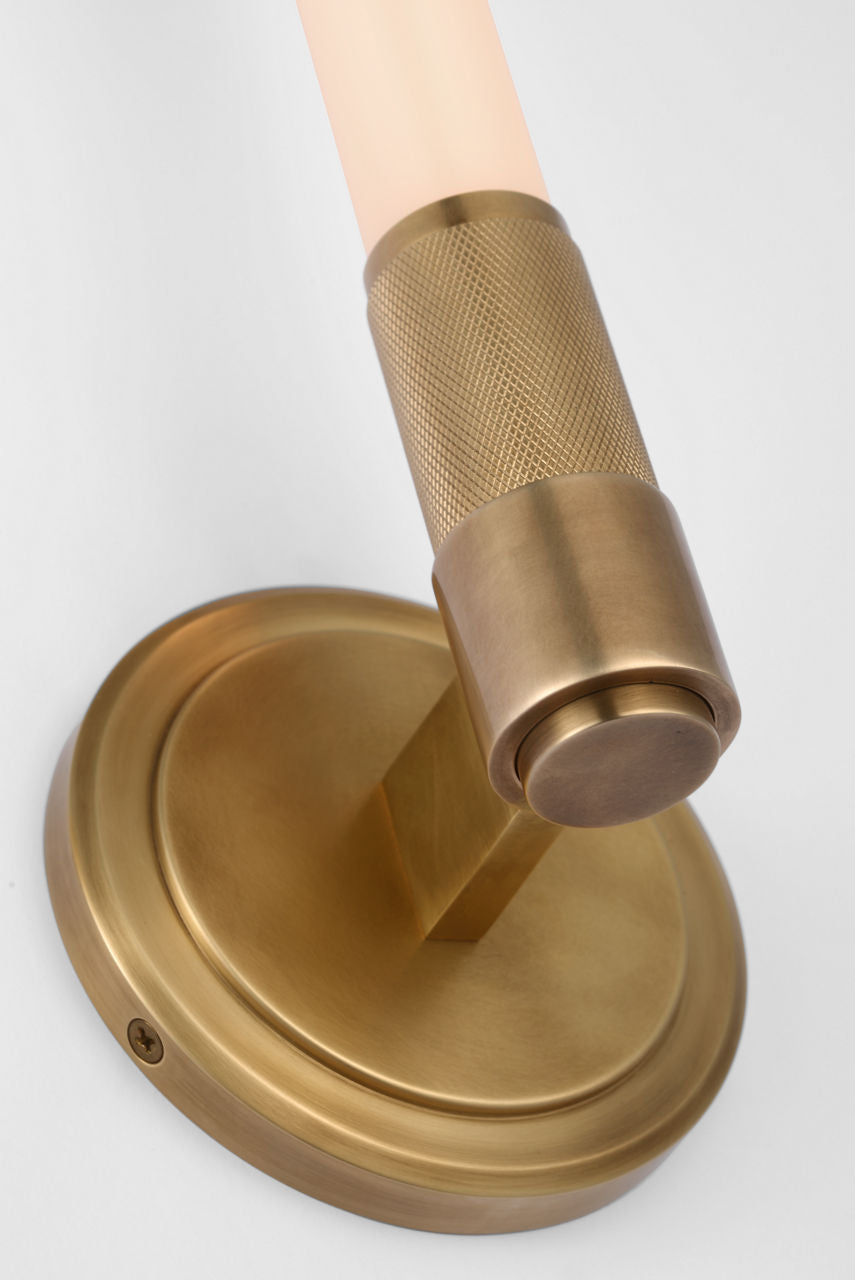 Barrett 13" Single Bath Light | Natural Brass | White Glass
