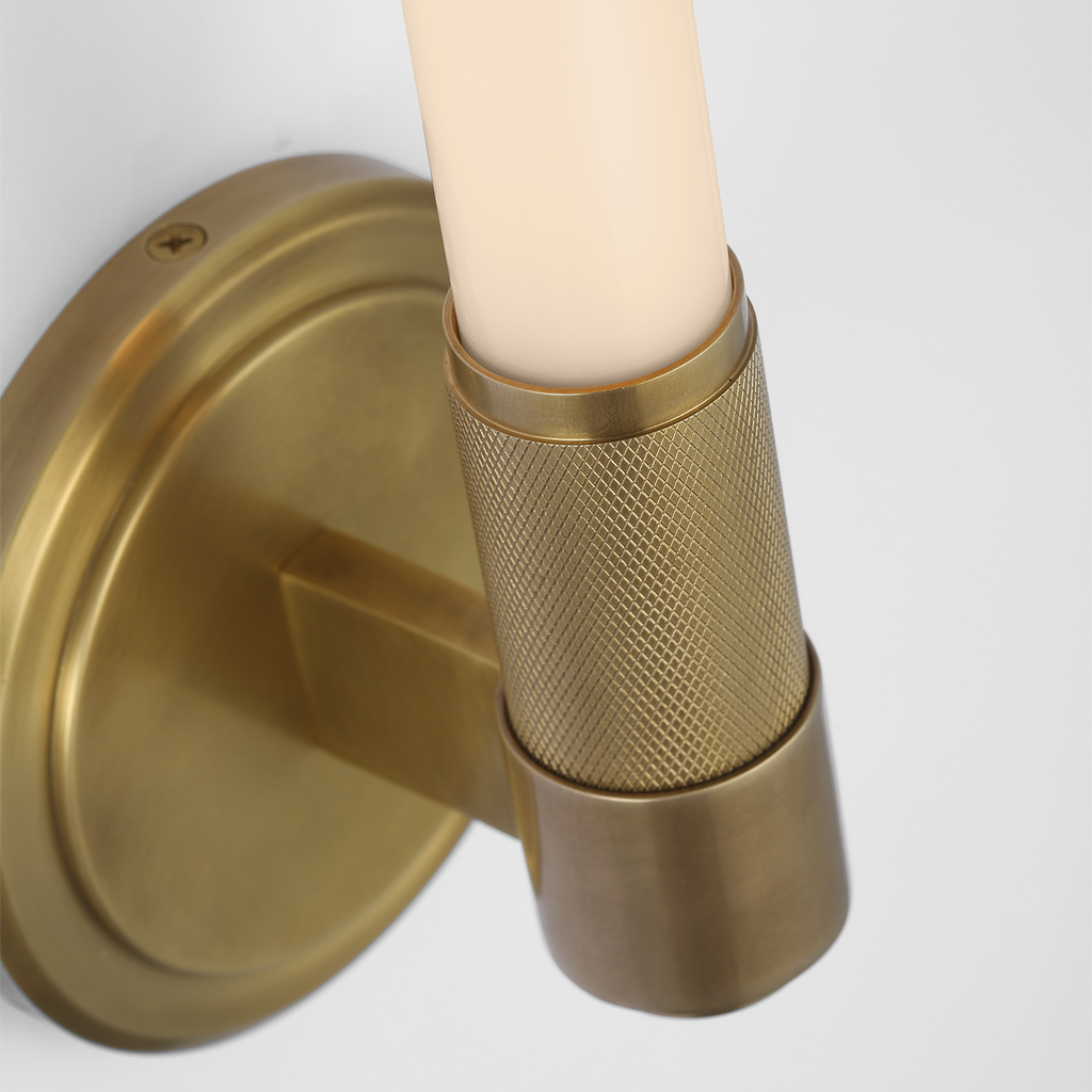 Barrett 13" Single Bath Light | Natural Brass | White Glass
