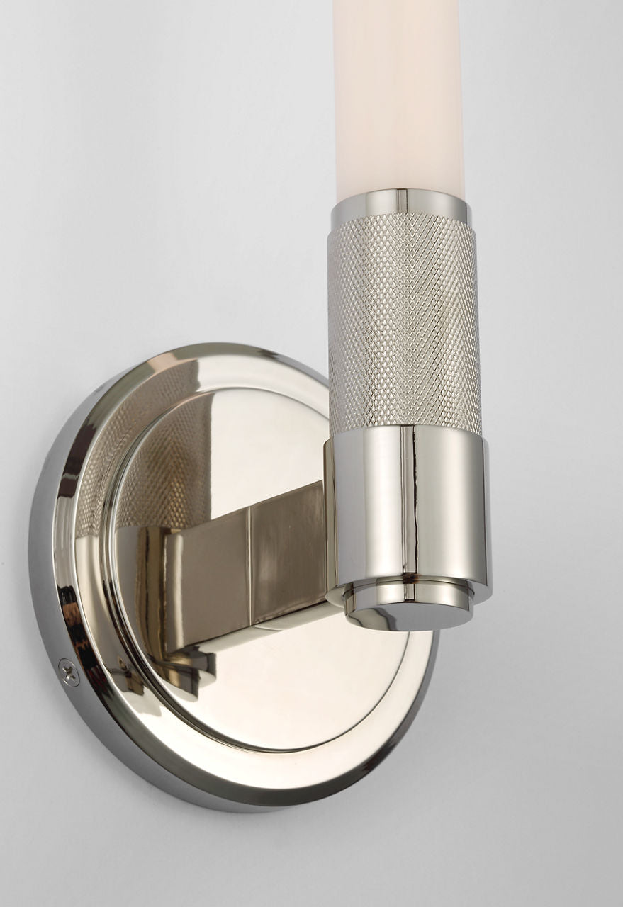 Barrett 13" Single Bath Light | Polished Nickel | White Glass