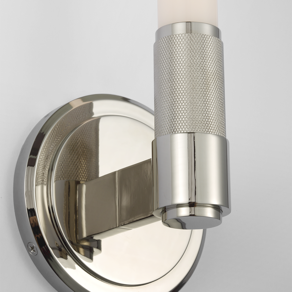 Barrett 13" Single Bath Light | Polished Nickel | White Glass