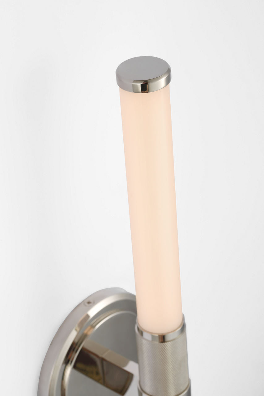 Barrett 13" Single Bath Light | Polished Nickel | White Glass