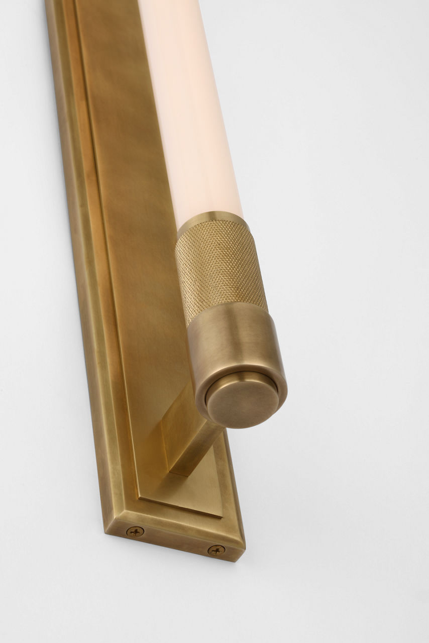 Barrett 30" Linear Bath Light | Natural Brass | White Glass