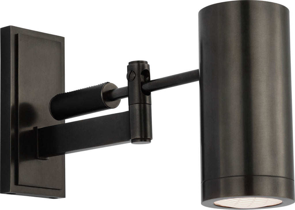 Grant 8" Articulating Wall Light | Bronze and Chocolate Leather | Industrial Prismatic Glass