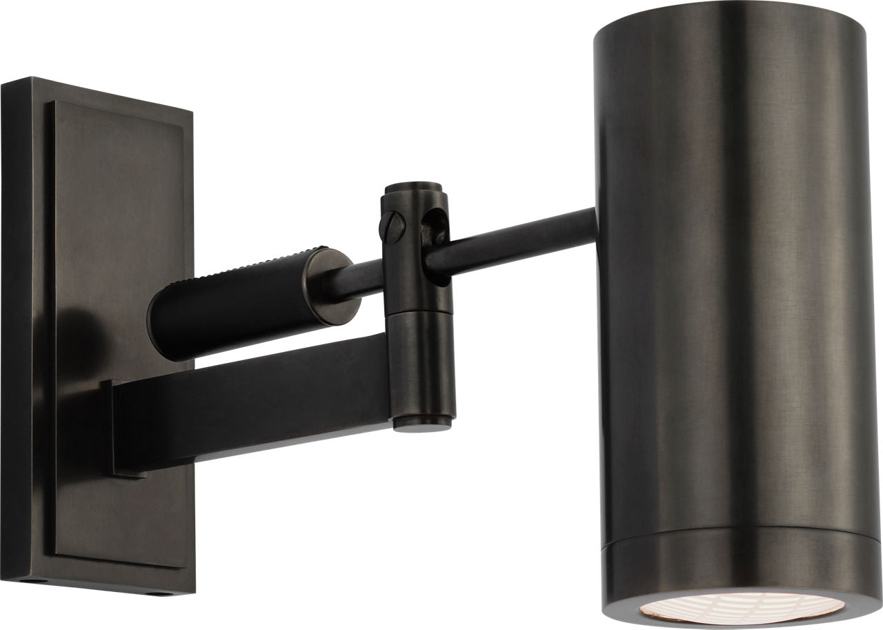 Grant 8" Articulating Wall Light | Bronze and Chocolate Leather | Industrial Prismatic Glass