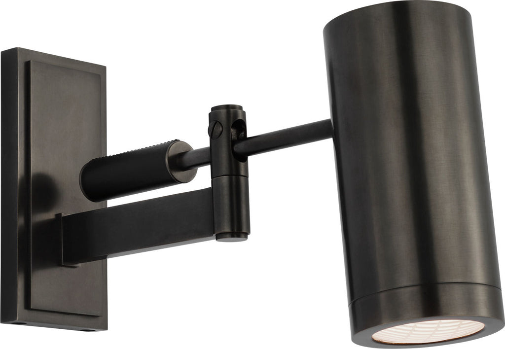 Grant 8" Articulating Wall Light | Bronze and Chocolate Leather | Industrial Prismatic Glass