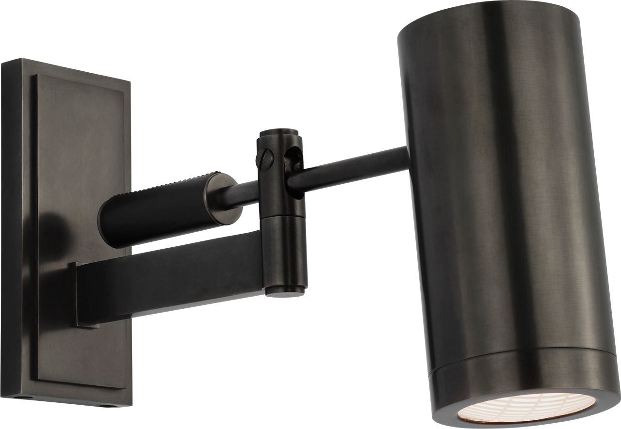 Grant 8" Articulating Wall Light | Bronze and Chocolate Leather | Industrial Prismatic Glass