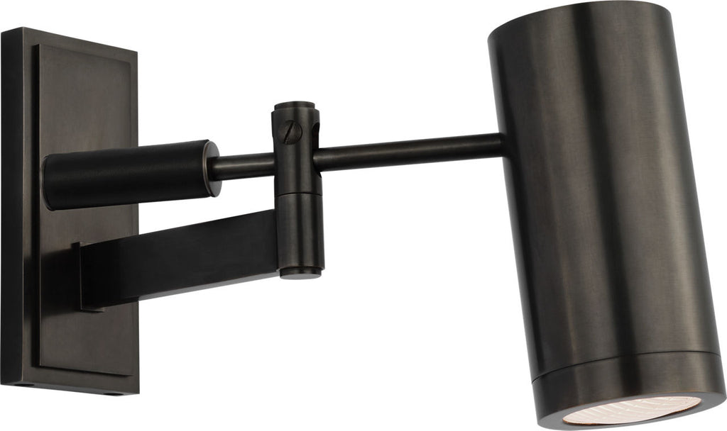 Grant 8" Articulating Wall Light | Bronze and Chocolate Leather | Industrial Prismatic Glass