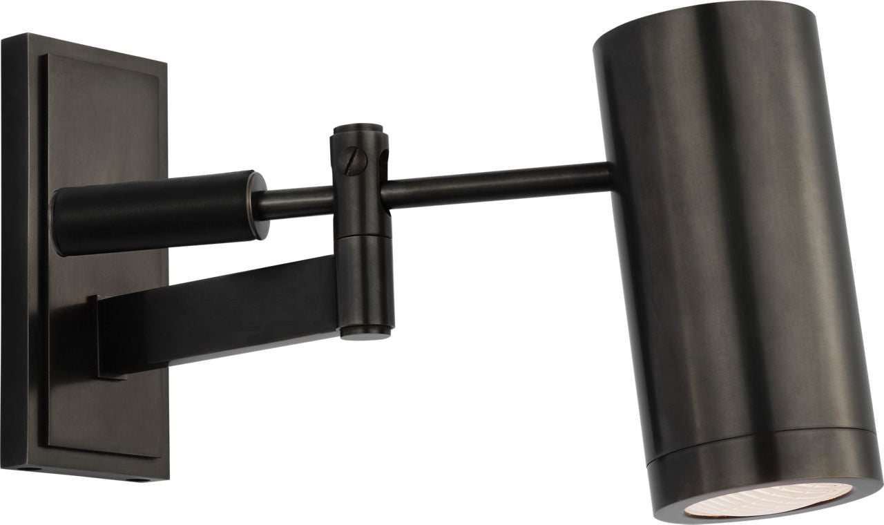 Grant 8" Articulating Wall Light | Bronze and Chocolate Leather | Industrial Prismatic Glass