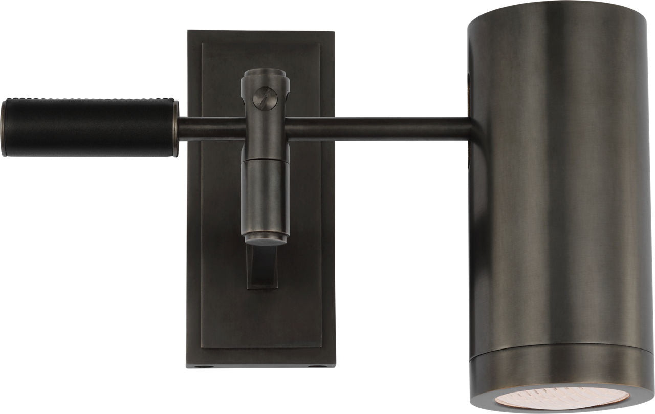 Grant 8" Articulating Wall Light | Bronze and Chocolate Leather | Industrial Prismatic Glass
