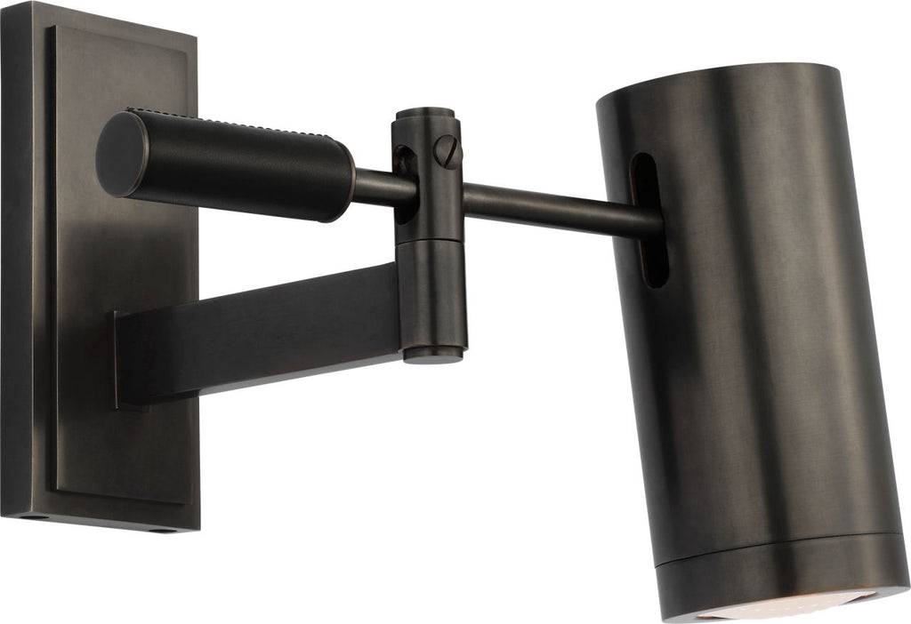 Grant 8" Articulating Wall Light | Bronze and Chocolate Leather | Industrial Prismatic Glass