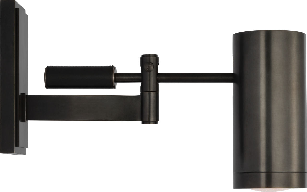 Grant 8" Articulating Wall Light | Bronze and Chocolate Leather | Industrial Prismatic Glass
