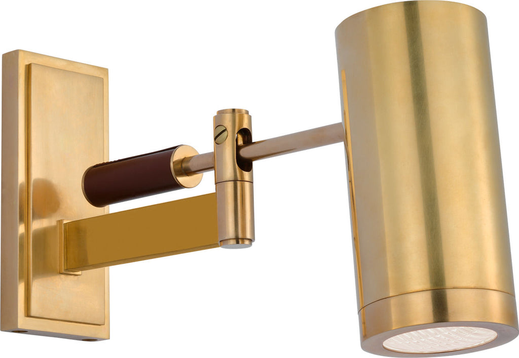 Grant 8" Articulating Wall Light | Natural Brass and Saddle Leather | Industrial Prismatic Glass