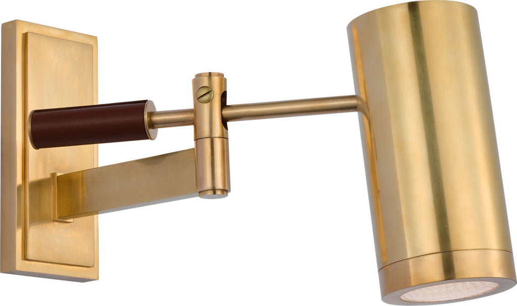 Grant 8" Articulating Wall Light | Natural Brass and Saddle Leather | Industrial Prismatic Glass