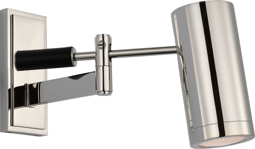 Grant 8" Articulating Wall Light | Polished Nickel and Chocolate Leather | Industrial Prismatic Glass