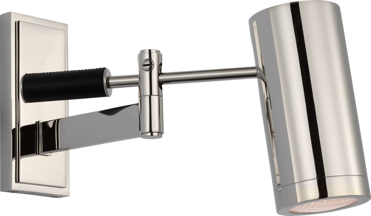 Grant 8" Articulating Wall Light | Polished Nickel and Chocolate Leather | Industrial Prismatic Glass