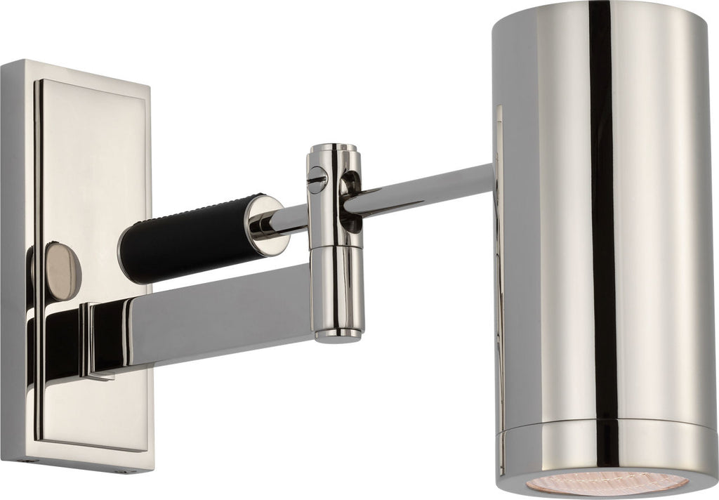 Grant 8" Articulating Wall Light | Polished Nickel and Chocolate Leather | Industrial Prismatic Glass