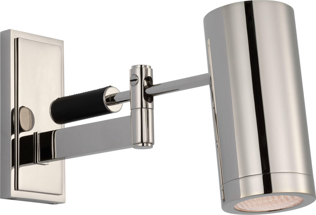 Grant 8" Articulating Wall Light | Polished Nickel and Chocolate Leather | Industrial Prismatic Glass