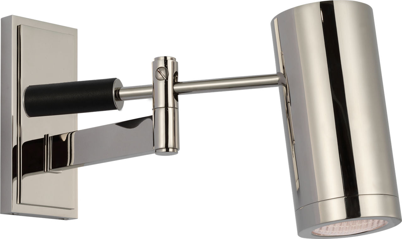 Grant 8" Articulating Wall Light | Polished Nickel and Chocolate Leather | Industrial Prismatic Glass