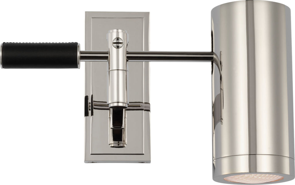Grant 8" Articulating Wall Light | Polished Nickel and Chocolate Leather | Industrial Prismatic Glass