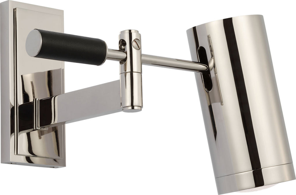 Grant 8" Articulating Wall Light | Polished Nickel and Chocolate Leather | Industrial Prismatic Glass