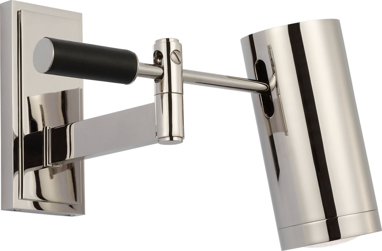 Grant 8" Articulating Wall Light | Polished Nickel and Chocolate Leather | Industrial Prismatic Glass