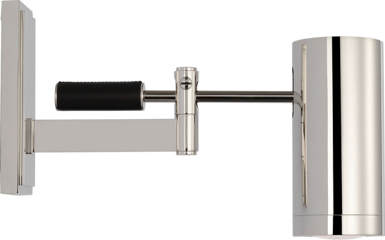 Grant 8" Articulating Wall Light | Polished Nickel and Chocolate Leather | Industrial Prismatic Glass