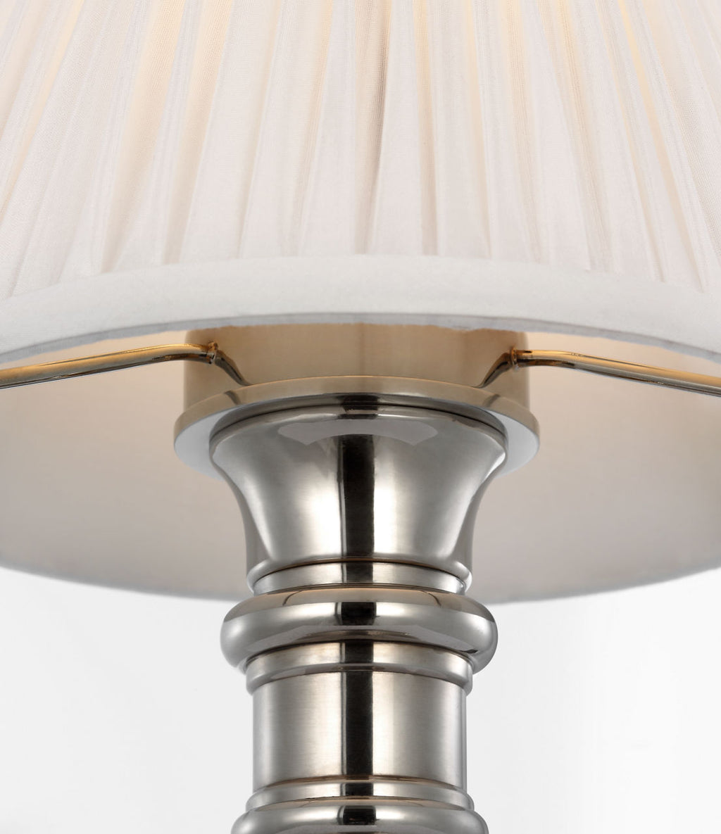 Thatcher 12" Cordless Accent Lamp | Butler's Silver | Silk Pleated Shade