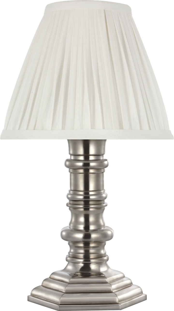 Thatcher 12" Cordless Accent Lamp | Butler's Silver | Silk Pleated Shade