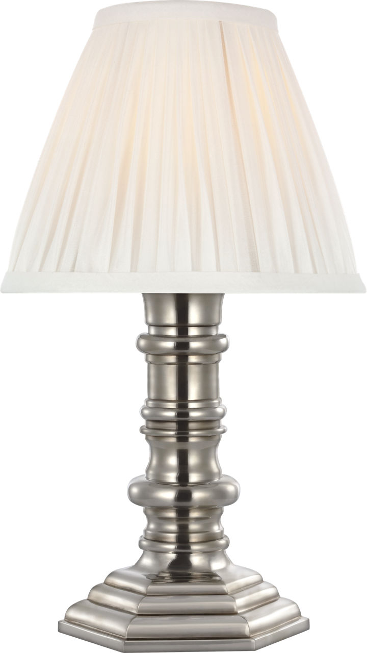 Thatcher 12" Cordless Accent Lamp | Butler's Silver | Silk Pleated Shade