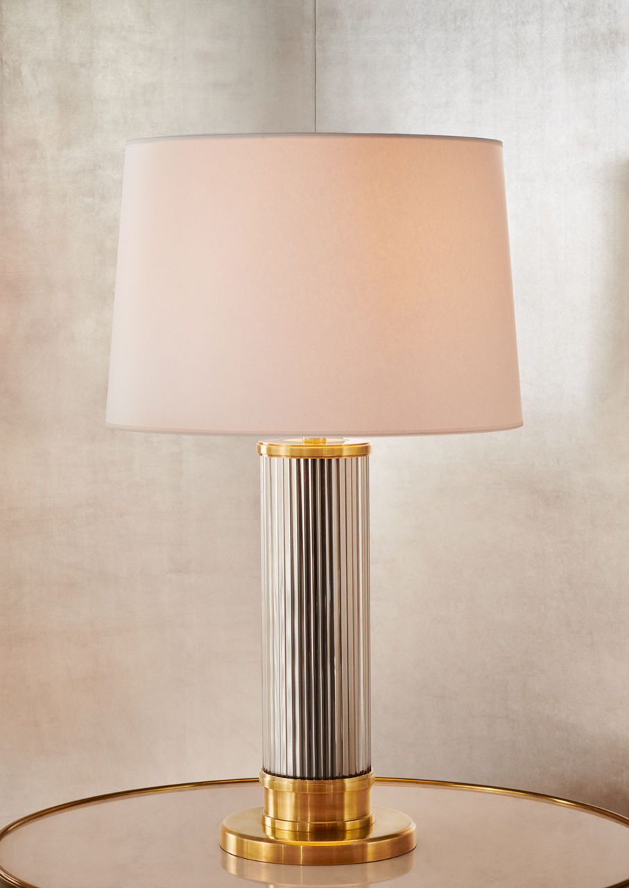 Allen Table Lamp | Natural Brass and Glass Rods | White Paper Shade