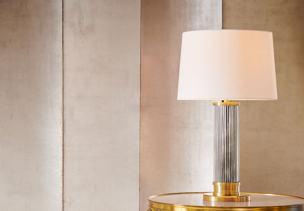 Allen Table Lamp | Natural Brass and Glass Rods | White Paper Shade
