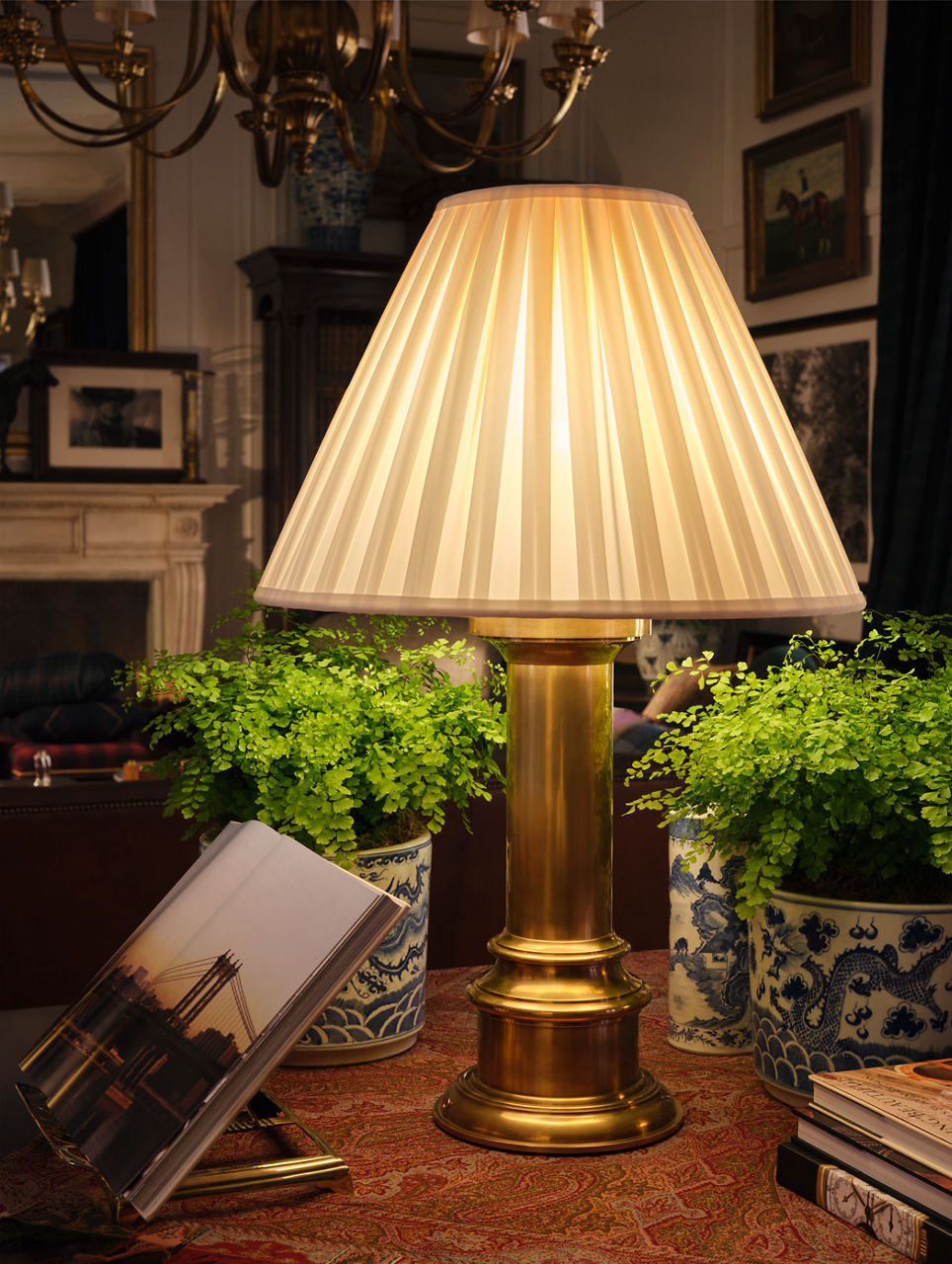 Hammett Large Table Lamp | Natural Brass | Silk Box Pleat Shade
