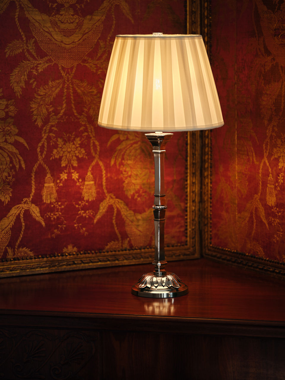 Doris Medium Table Lamp | Butler's Silver | Silk Box Pleat Shade