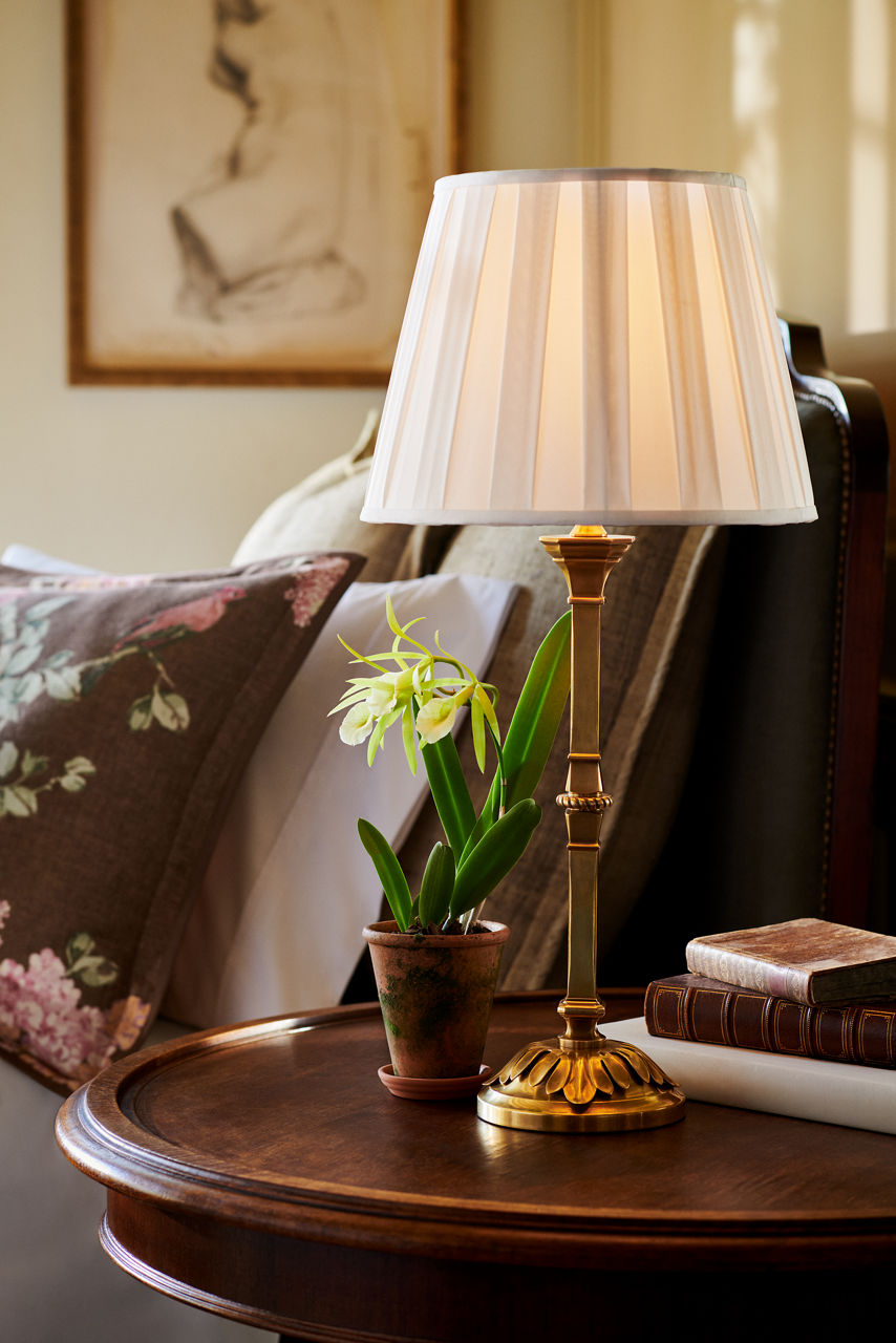 Doris Medium Table Lamp | Natural Brass | Silk Box Pleat Shade