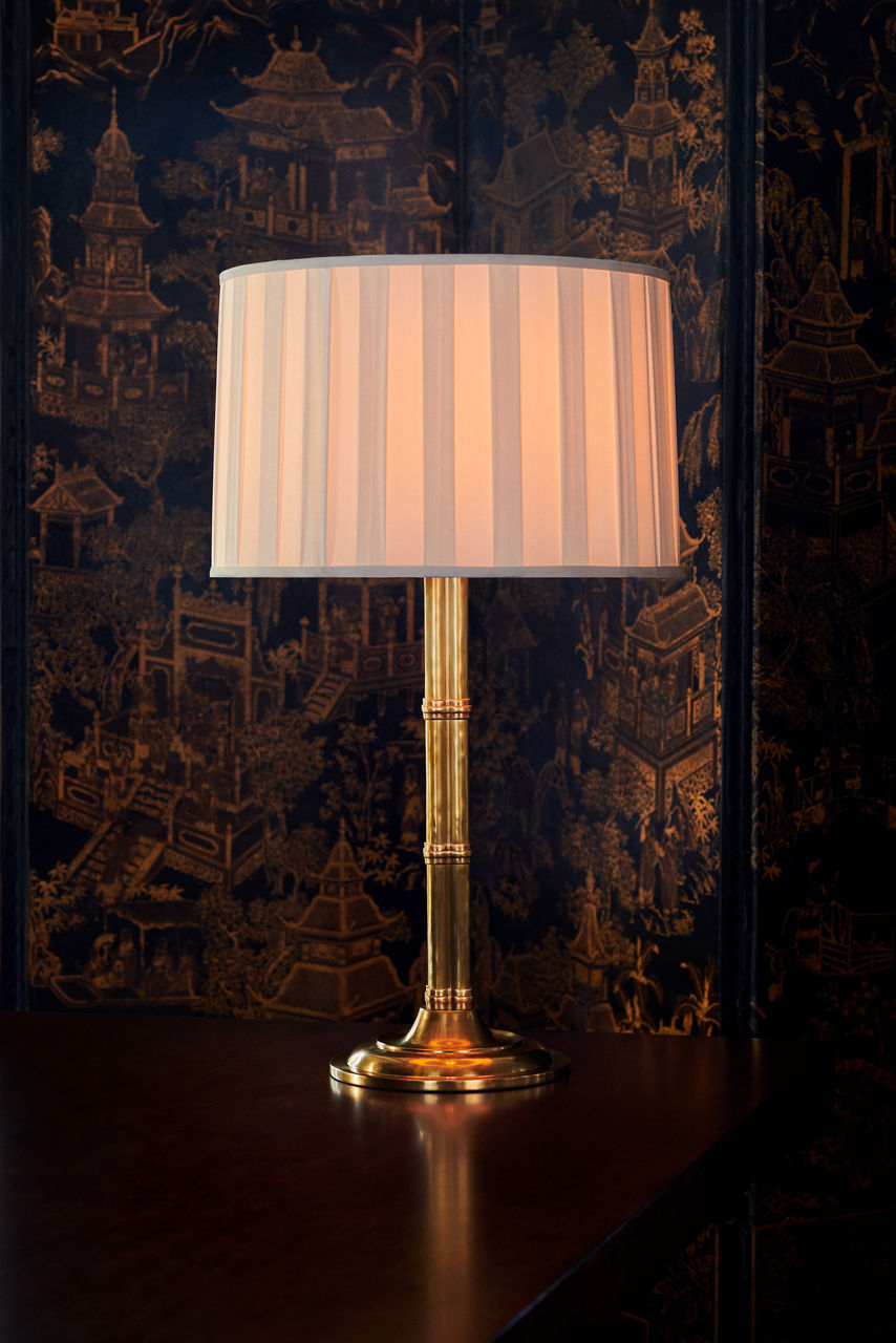 Downing Large Table Lamp | Natural Brass | Silk Box Pleat Shade