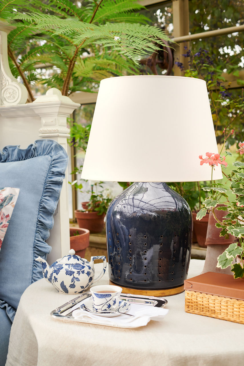 Halifax Small Table Lamp | Blue Ceramic | White Paper Shade