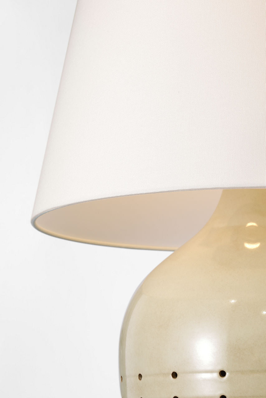 Halifax 28" Cordless Pierced Ceramic Table Lamp | Coconut | Linen Shade