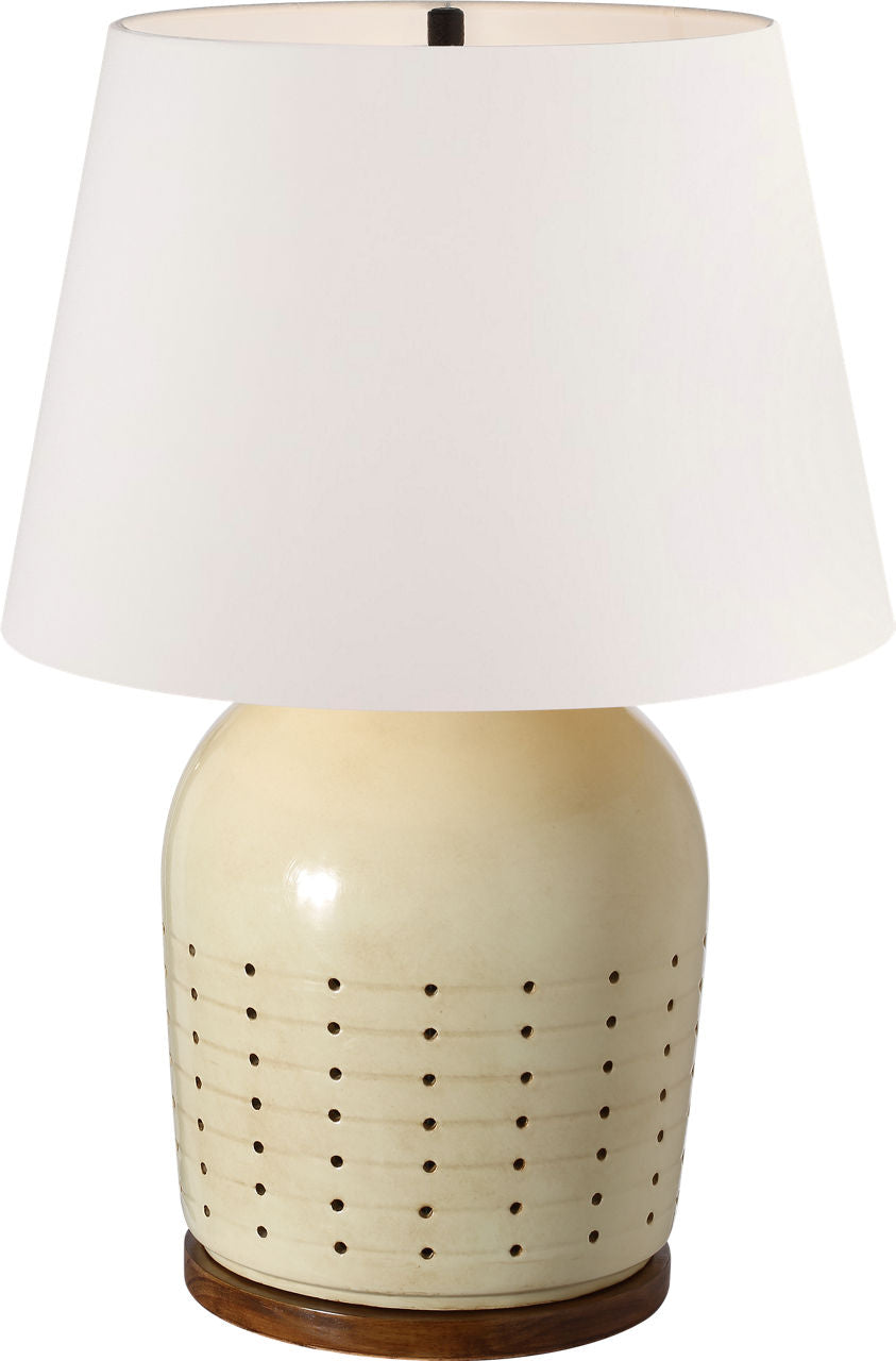 Halifax 28" Cordless Pierced Ceramic Table Lamp | Coconut | Linen Shade