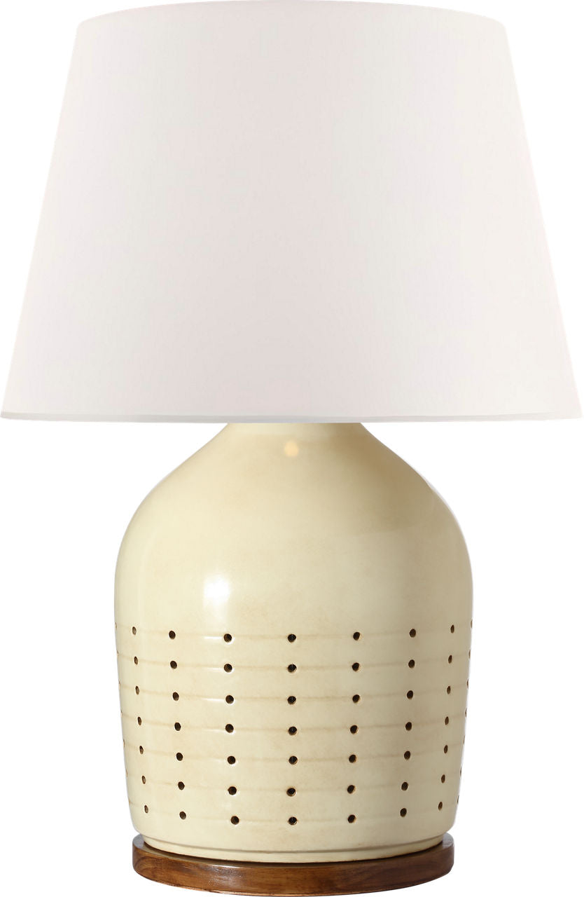 Halifax 28" Cordless Pierced Ceramic Table Lamp | Coconut | Linen Shade
