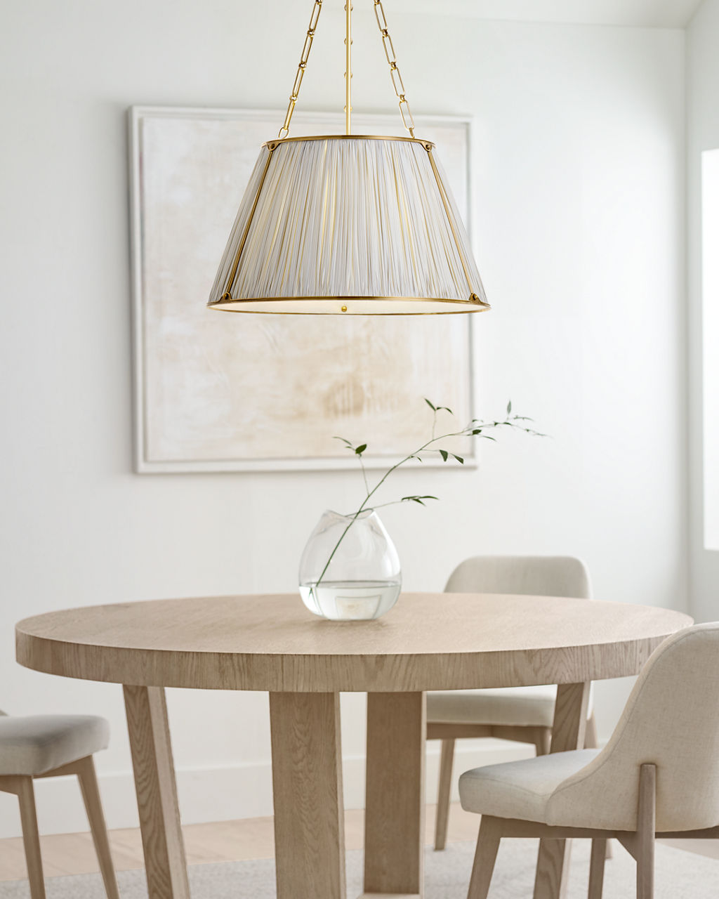 Allister 21" Hanging Shade | Hand-Rubbed Antique Brass | Schumacher Blue Charee Stripe Pleated Shade