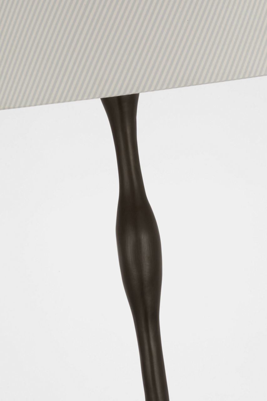 Romero Medium Floor Lamp | Bronze | Schumacher 18" Blue Charee Stripe Empire Shade